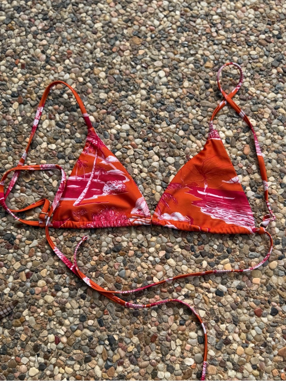 HIGH NOON Red-Orange Tropical Print Triangle Bikini Top
